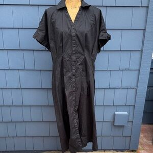 Ava & Viv Black Button-Up Midi Dress 1X stretch pinup elegant